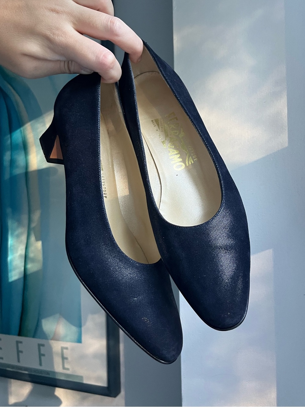 Salvatore Ferragamo Blue Satiny Heels
